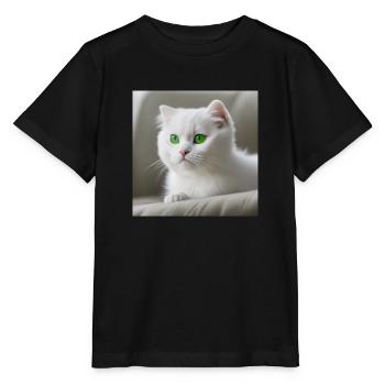 chat yeux verts - T-shirt bio MINI CREATOR Stanley/Stella Enfant - noir - Devant - Mikhail (115cm)
