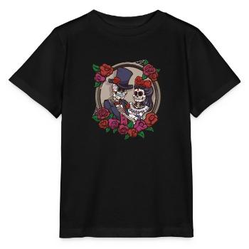 Sugar Skull Squelette Couple - T-shirt bio MINI CREATOR Stanley/Stella Enfant - noir - Devant - Mikhail (115cm)