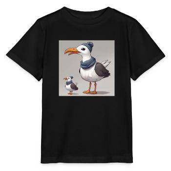 Möwe mit Schal - Stanley/Stella Kinder T-Shirt MINI CREATOR  - Schwarz - Vorne - Mikhail (115cm)