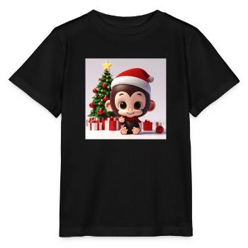 Niedlicher Affe zu Weihnachten - Stanley/Stella Kinder T-Shirt MINI CREATOR  - Schwarz - Vorne - Mikhail (115cm)