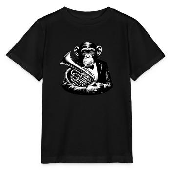 Singe corne | Orchestre des singes Street Art Banksy - T-shirt bio MINI CREATOR Stanley/Stella Enfant - noir - Devant - Mikhail (115cm)