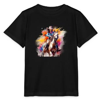 , Westernpferd - Stanley/Stella Kinder T-Shirt MINI CREATOR  - Schwarz - Vorne - Mikhail (115cm)