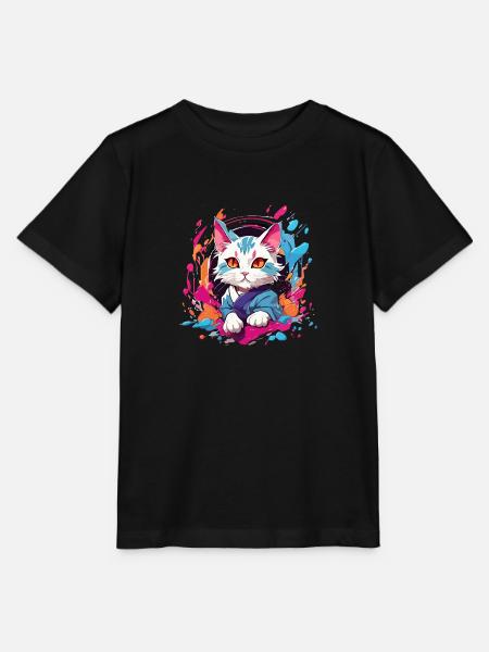 Bunte Katze - Stanley/Stella Kinder T-Shirt MINI CREATOR  - Schwarz
