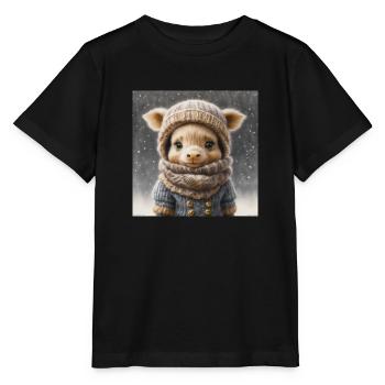 Niedliches Wintertier mit Kleidung im Schnee - Stanley/Stella Kinder T-Shirt MINI CREATOR  - Schwarz - Vorne - Mikhail (115cm)