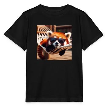 Roter Pandabär mit Sonnenbrille in Hängematte - Stanley/Stella Kinder T-Shirt MINI CREATOR  - Schwarz - Vorne - Mikhail (115cm)
