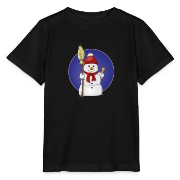 Dessin joyeux d’un bonhomme de neige avec un chapeau rouge - T-shirt bio MINI CREATOR Stanley/Stella Enfant - noir - Devant - Mikhail (115cm)
