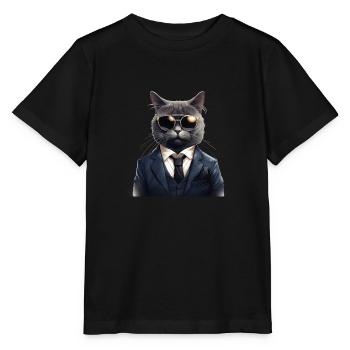 Katze in Anzug - Stanley/Stella Kinder T-Shirt MINI CREATOR  - Schwarz - Vorne - Mikhail (115cm)