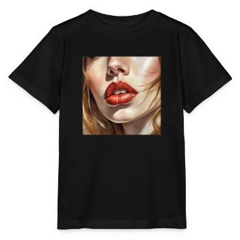 belles lèvres féminines rouge à lèvres noir dessin comique - T-shirt bio MINI CREATOR Stanley/Stella Enfant - noir - Devant - Mikhail (115cm)