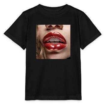 belles lèvres féminines rouge à lèvres noir dessin comique - T-shirt bio MINI CREATOR Stanley/Stella Enfant - noir - Devant - Mikhail (115cm)