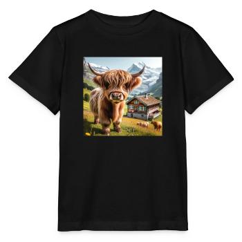 Vache Highland à longue fourrure hirsute - T-shirt bio MINI CREATOR Stanley/Stella Enfant - noir - Devant - Mikhail (115cm)