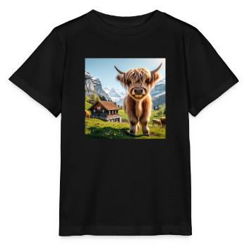 Süße und flauschige Hochlandkuh - Stanley/Stella Kinder T-Shirt MINI CREATOR  - Schwarz - Vorne - Mikhail (115cm)