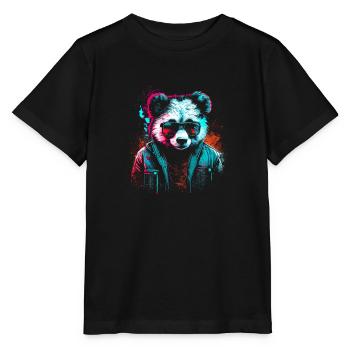 Panda cyberpunk - T-shirt bio MINI CREATOR Stanley/Stella Enfant - noir - Devant - Mikhail (115cm)