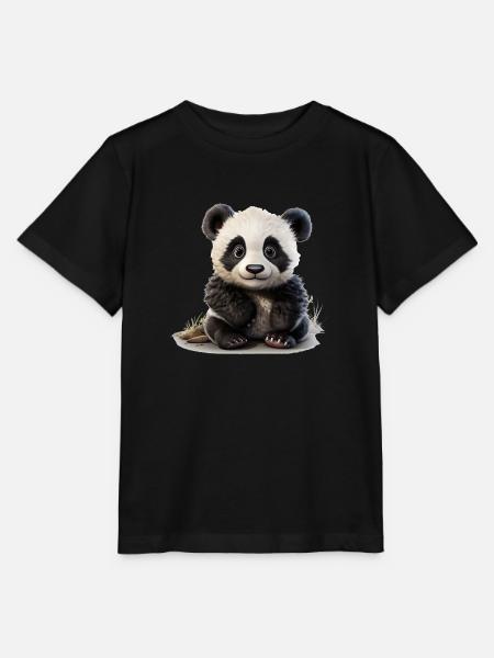 Putziger kleiner Pandabär - Stanley/Stella Kinder T-Shirt MINI CREATOR - Schwarz