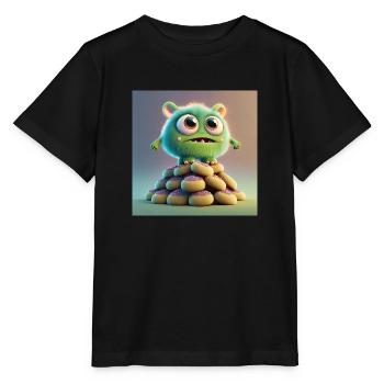 monstre mignon effrayant drôle effrayant assis sur un tas - T-shirt bio MINI CREATOR Stanley/Stella Enfant - noir - Devant - Mikhail (115cm)