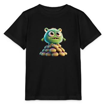 monstre mignon effrayant drôle effrayant assis sur un tas - T-shirt bio MINI CREATOR Stanley/Stella Enfant - noir - Devant - Mikhail (115cm)