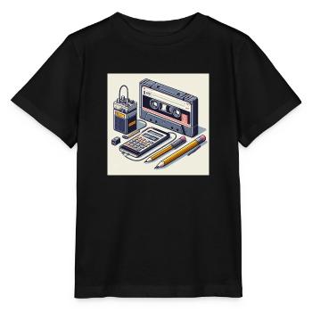 Kassettenrekorder und Stift - Stanley/Stella Kinder T-Shirt MINI CREATOR  - Schwarz - Vorne - Mikhail (115cm)