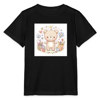 Süßer Bär mit Blumen - Stanley/Stella Kinder T-Shirt MINI CREATOR  - Schwarz - Vorne - Mikhail (115cm)