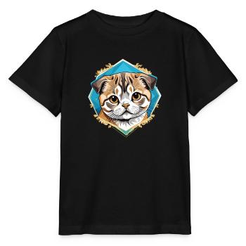 Scottish Fold Cat - Stanley/Stella MINI CREATOR Kids’ T-Shirt - black - Front - Mikhail (115cm)