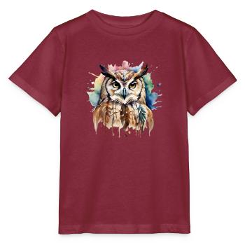 Shamanic Power Animal Owl, Intuition, Wisdom - Stanley/Stella MINI CREATOR Kids’ T-Shirt - burgundy - Front - Kain (125cm)