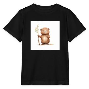 Clipart de Castor Mignon avec Bâton - T-shirt bio MINI CREATOR Stanley/Stella Enfant - noir - Devant - Mikhail (115cm)