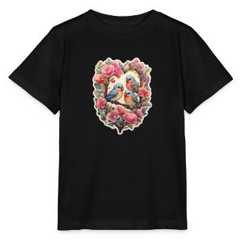 Deux tourtereaux assis sur un as en forme de cœur - T-shirt bio MINI CREATOR Stanley/Stella Enfant - noir - Devant - Mikhail (115cm)