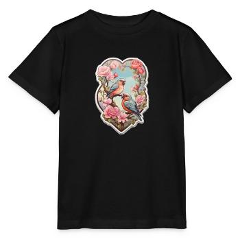 Deux tourtereaux assis sur un as en forme de cœur - T-shirt bio MINI CREATOR Stanley/Stella Enfant - noir - Devant - Mikhail (115cm)