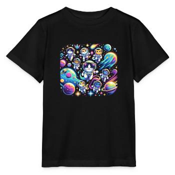 Cosmic Kitties Expedition - Stanley/Stella MINI CREATOR Kids’ T-Shirt - black - Front - Mikhail (115cm)