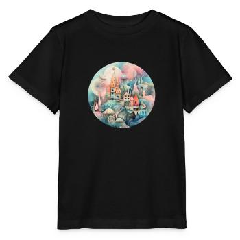Collage d’un village fantaisiste - T-shirt bio MINI CREATOR Stanley/Stella Enfant - noir - Devant - Mikhail (115cm)