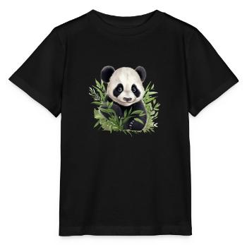 Panda mignon jetant un coup d’œil hors d’un buisson - T-shirt bio MINI CREATOR Stanley/Stella Enfant - noir - Devant - Mikhail (115cm)