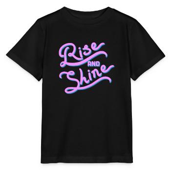 "Rise and shine" handwriting, pink and blue - Stanley/Stella MINI CREATOR Kids’ T-Shirt - black - Front - Mikhail (115cm)