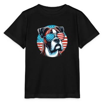 Boxer American Flag and Shades - Stanley/Stella MINI CREATOR Kids’ T-Shirt - black - Front - Mikhail (115cm)
