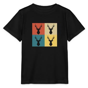 cerf vintage rétro - T-shirt bio MINI CREATOR Stanley/Stella Enfant - noir - Devant - Mikhail (115cm)