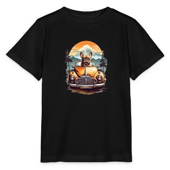 Bouledogue français dans une voiture ancienne - T-shirt bio MINI CREATOR Stanley/Stella Enfant - noir - Devant - Mikhail (115cm)