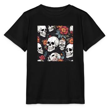 Totenkopf und Blumen - Stanley/Stella Kinder T-Shirt MINI CREATOR  - Schwarz - Vorne - Mikhail (115cm)