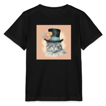 Cat with a hat - Stanley/Stella MINI CREATOR Kids’ T-Shirt - black - Front - Mikhail (115cm)