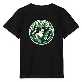 Lily of the Valley white kitty cat - Stanley/Stella MINI CREATOR Kids’ T-Shirt - black - Front - Mikhail (115cm)