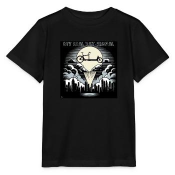 Vélo cargo dans le style Bat-Signal, vélo cargo - T-shirt bio MINI CREATOR Stanley/Stella Enfant - noir - Devant - Mikhail (115cm)