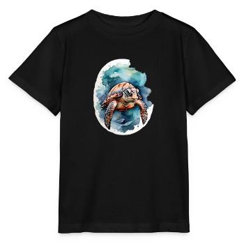 Meers Schildkröte unter Wasser - Stanley/Stella Kinder T-Shirt MINI CREATOR  - Schwarz - Vorne - Mikhail (115cm)