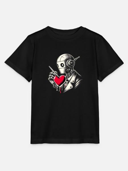 Robot peignant un cœur rouge - T-shirt bio MINI CREATOR Stanley/Stella Enfant - noir