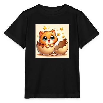 Un chat doux aux yeux écarquillés éclot d’un œuf - T-shirt bio MINI CREATOR Stanley/Stella Enfant - noir - Devant - Mikhail (115cm)
