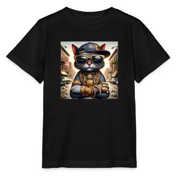 Gato Loco RapCat RapperCat Rappende Katze Klunker - Stanley/Stella Kinder T-Shirt MINI CREATOR  - Schwarz - Vorne - Mikhail (115cm)