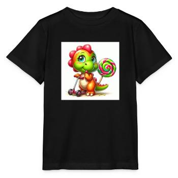 Dino avec sucette et sucette sur scooter - T-shirt bio MINI CREATOR Stanley/Stella Enfant - noir - Devant - Mikhail (115cm)
