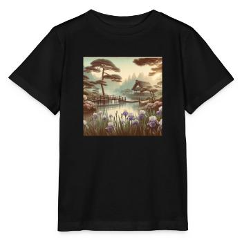 Japan Vintage Garden Pond Iris Flowers - Stanley/Stella MINI CREATOR Kids’ T-Shirt - black - Front - Mikhail (115cm)