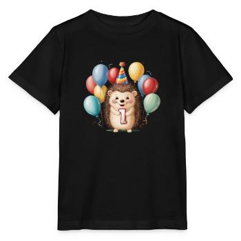 Hérisson mignon avec des ballons pour le 1er anniversaire - T-shirt bio MINI CREATOR Stanley/Stella Enfant - noir - Devant - Mikhail (115cm)
