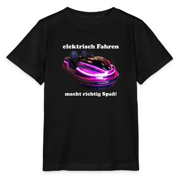 Driving an e-car is fun - Stanley/Stella MINI CREATOR Kids’ T-Shirt - black - Front - Mikhail (115cm)