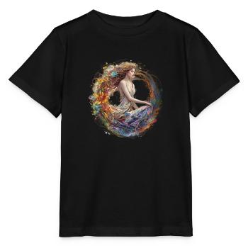 Floral Yoruba meets canvas of colors - Stanley/Stella MINI CREATOR Kids’ T-Shirt - black - Front - Mikhail (115cm)