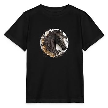 Friesisches Frysian Horse Papierstil - Stanley/Stella Kinder T-Shirt MINI CREATOR  - Schwarz - Vorne - Mikhail (115cm)