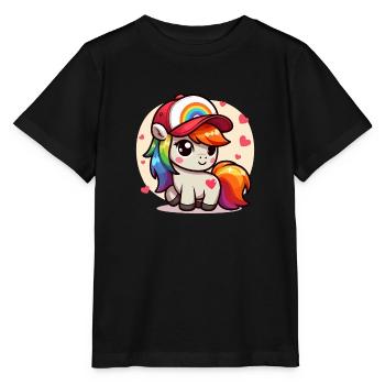 Adorable Rainbow Pony with Cap - Stanley/Stella MINI CREATOR Kids’ T-Shirt - black - Front - Mikhail (115cm)