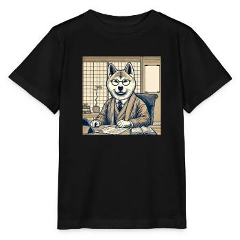 Akita at the Desk - Ukiyo-e Style - Stanley/Stella MINI CREATOR Kids’ T-Shirt - black - Front - Mikhail (115cm)