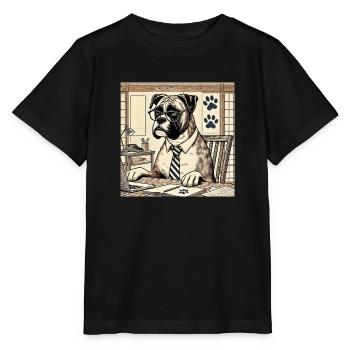 Boxer am Schreibtisch - Ukiyo-e Stil - Stanley/Stella Kinder T-Shirt MINI CREATOR  - Schwarz - Vorne - Mikhail (115cm)